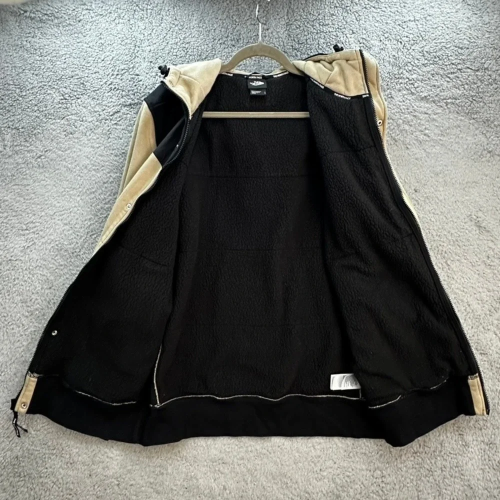 The North Face Men's Large Fleece Hooded Jacket Tan Black Colorblock Full Zip